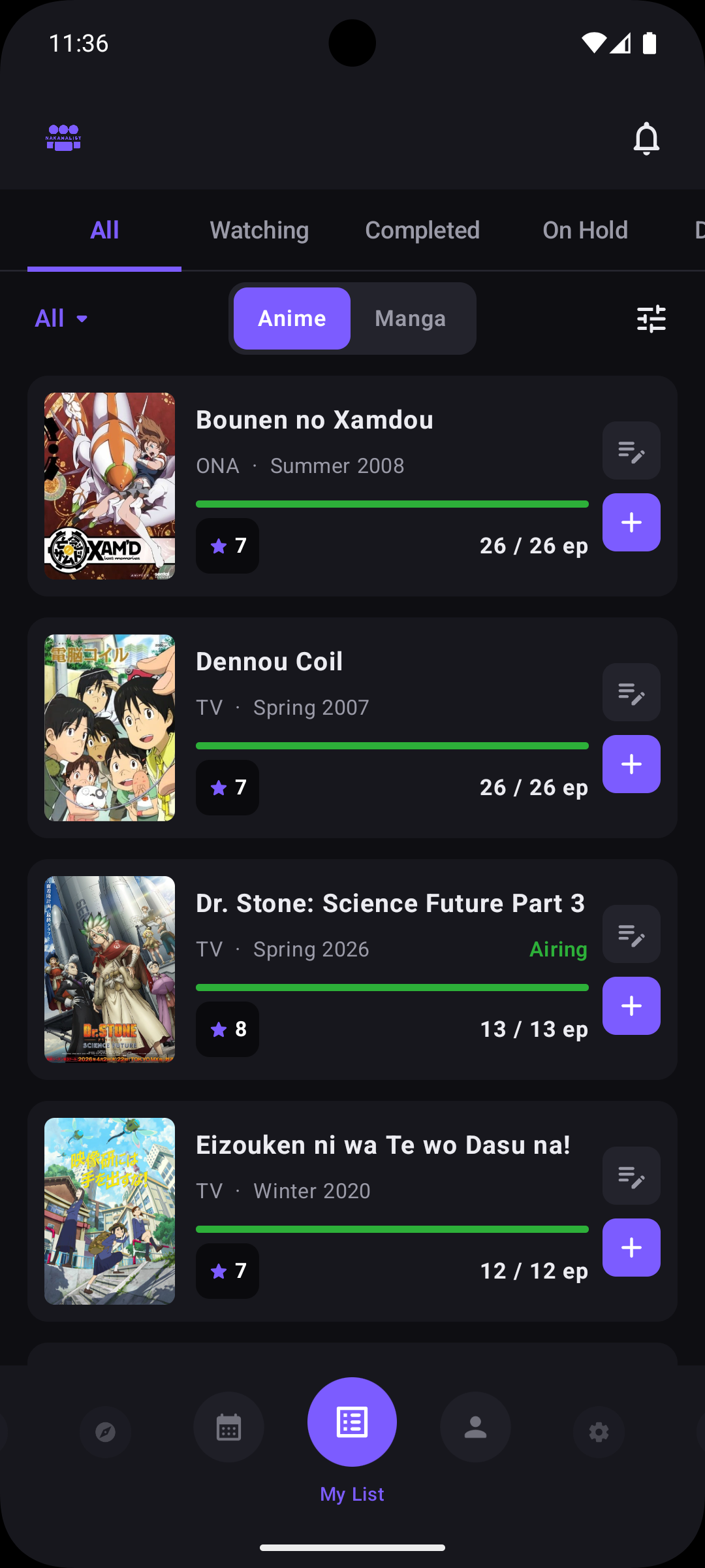 NakamaList My List tracking anime and manga