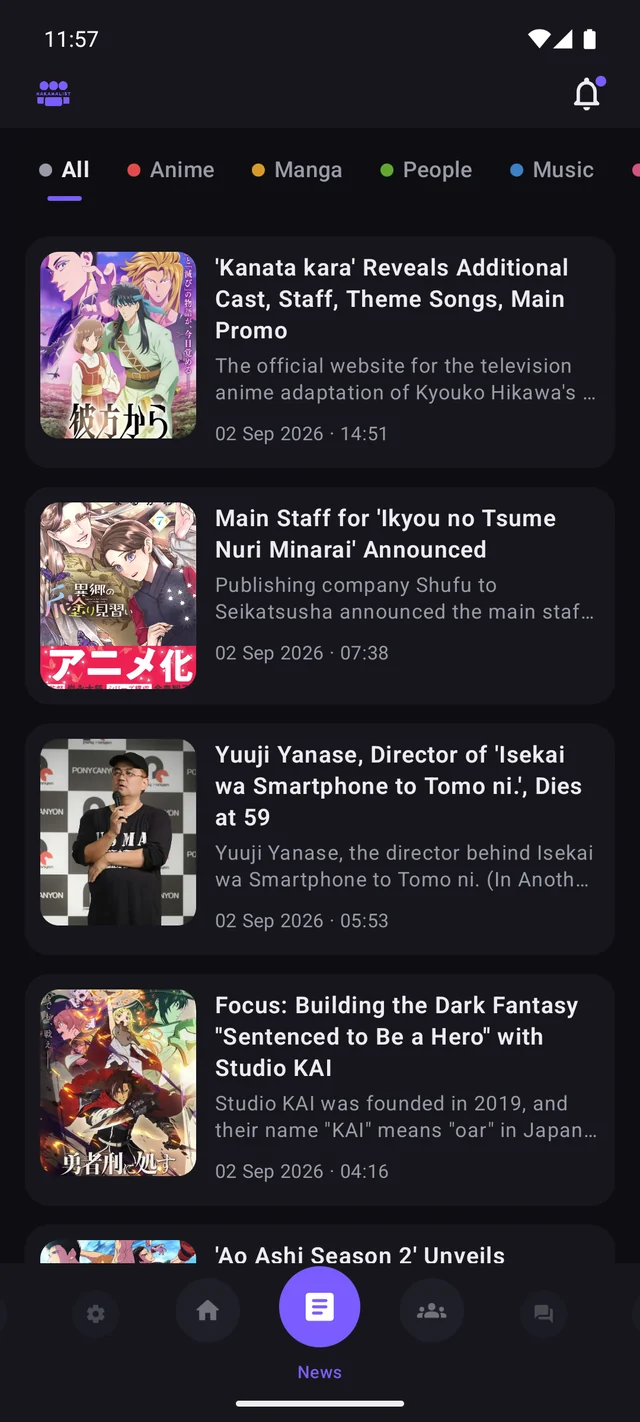 MyAnimeList anime news listed as cards