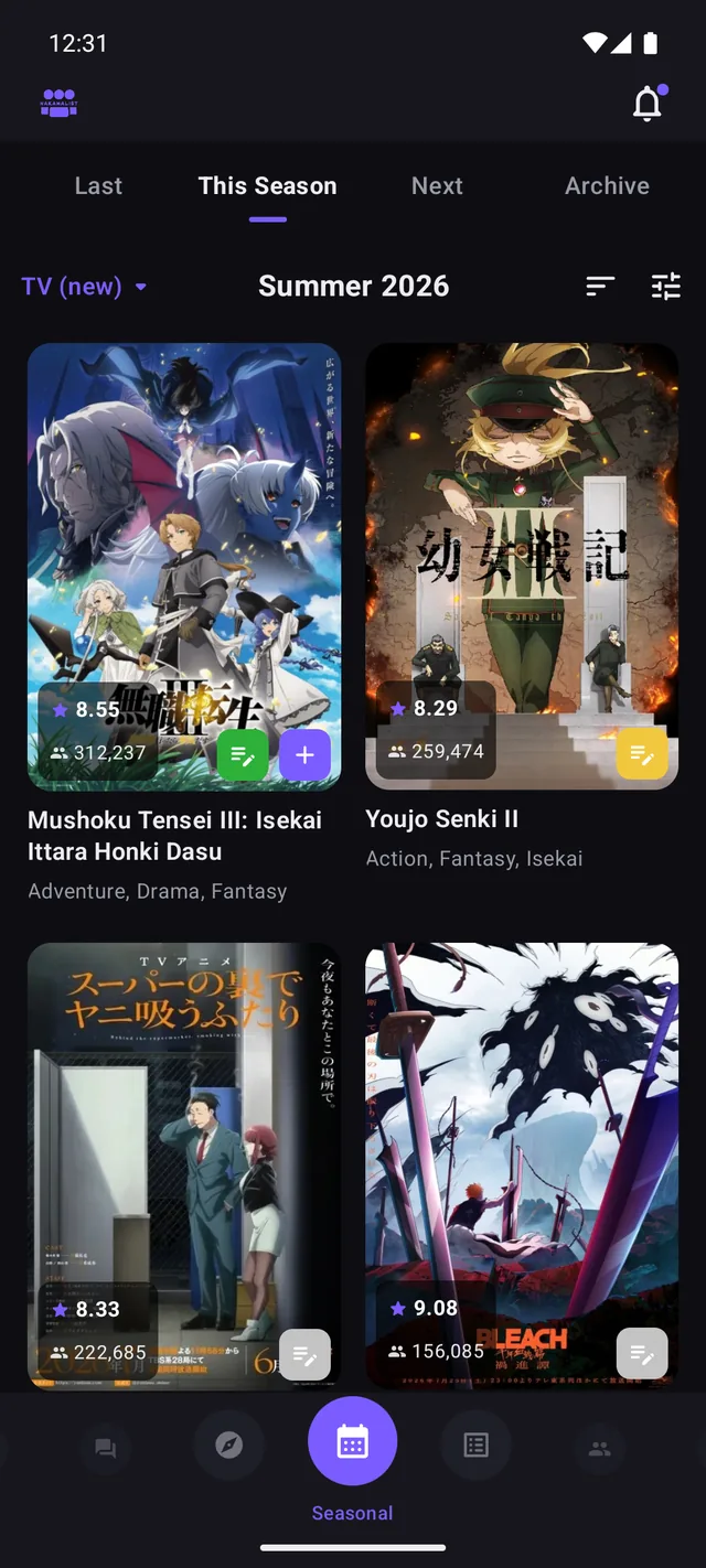 Seasonal anime chart showing this season as a grid of posters